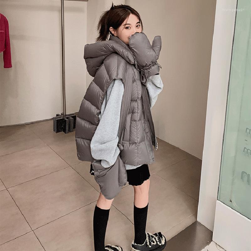 

Women' Trench Coats Autumn Winter Big Gloves Short Sleeve Oversize Vest Spring Coat Hooded Warm Fashionable Sleeveless, Black