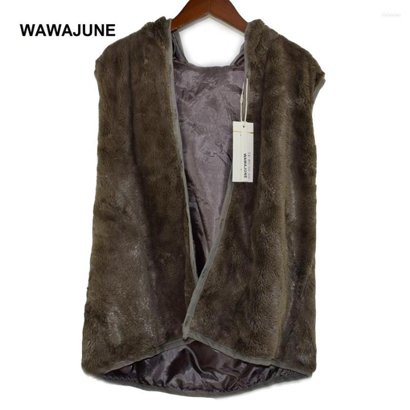 

Women's Vests #129 Vintage Open Stitch Hooded Faux Fur Coat Winter Women Waist Women's Jacket Vest Ladies Wool, Picture shown
