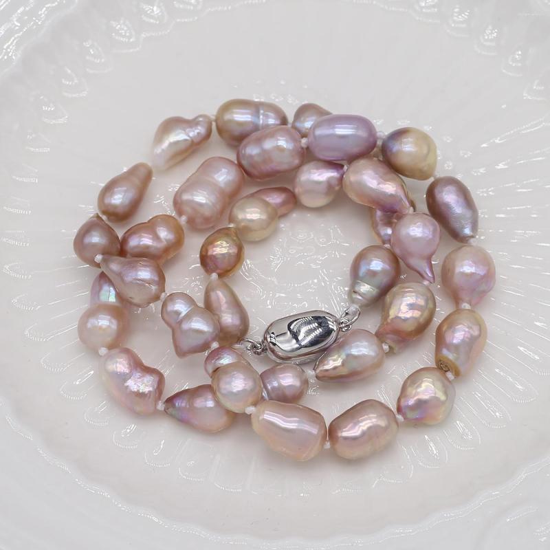 

Chains Natural Irregular Rice Shape Pearl Necklace Cultured Freshwater Pink Purple Baroque Beads For Jewelry Women Gift Party