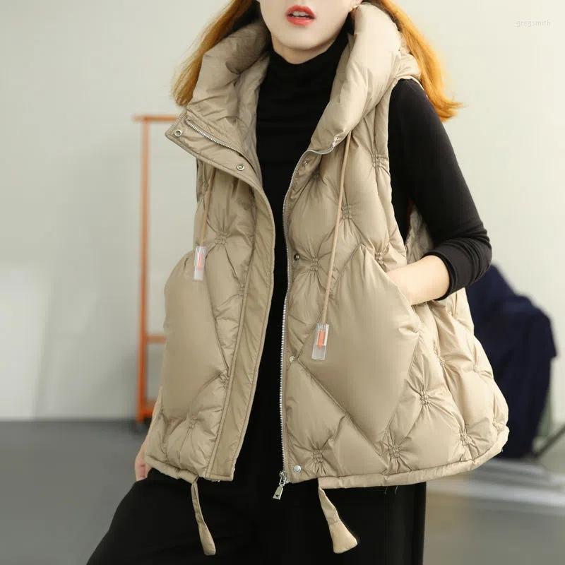 

Women's Vests Cotton Vest Jacket Fall Winter Sleeveless Hooded Casual Waistcoat Solid Color Cardigan Fashion Zipper Pocket Gilet Femme, Black