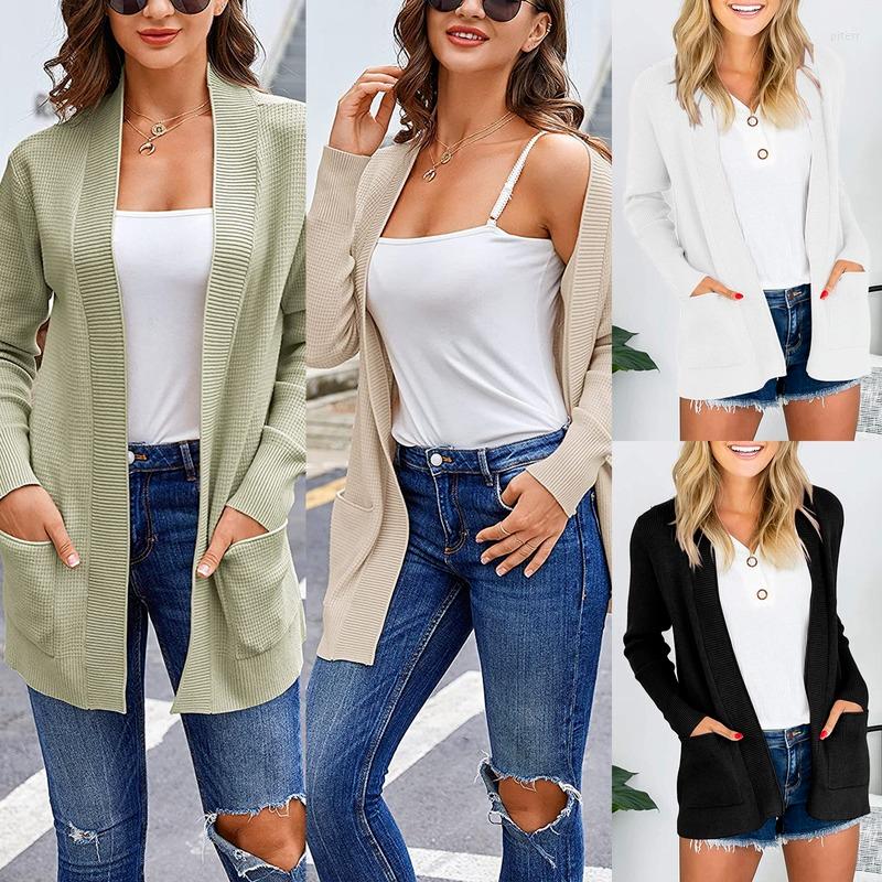 

Women' Knits Lugentolo Knit Cardigans Sweater Women Fall Fashion V-Neck Long Sleeves Solid Pockets Simplicity Cardigan, White