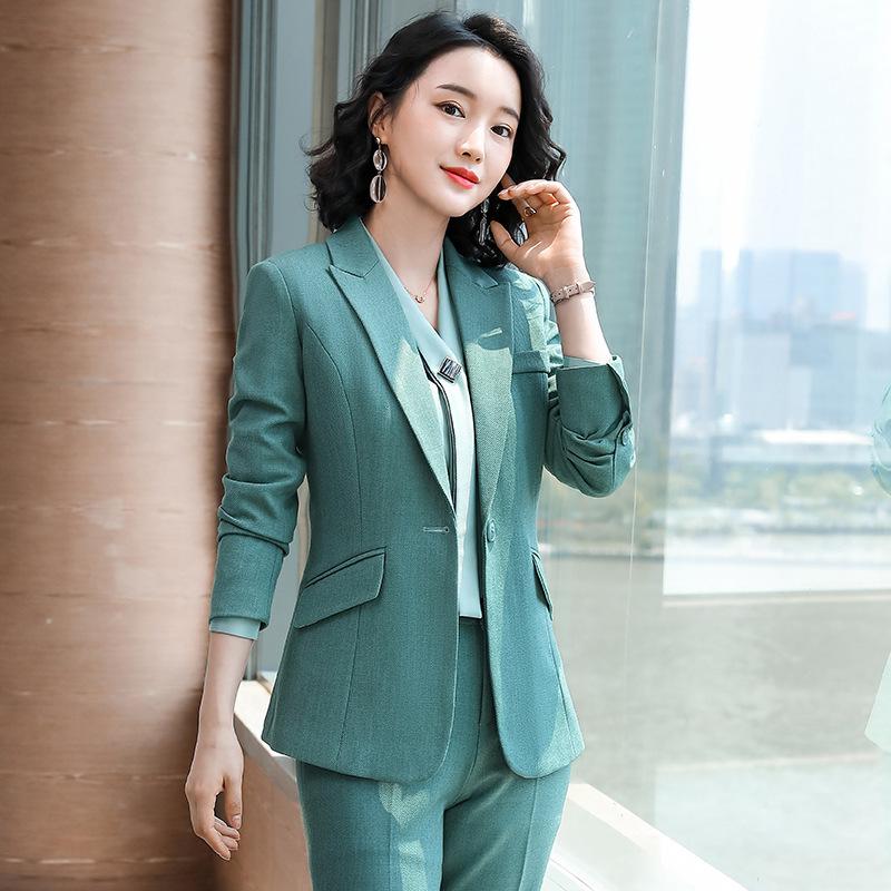 

Women' Two Piece Pants Autumn Winter Green Suit Women Blazers With Trouser Uniform Business Jaket And Peice Set For Office Work Wear, Green coat and pant