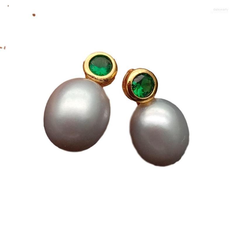 

Stud Earrings Cultured Gray Rice Freshwater Pearl Drop Cubic Zirconia Pave Gold Color Plated Luxury For Women Wedding CuteStud Dale22