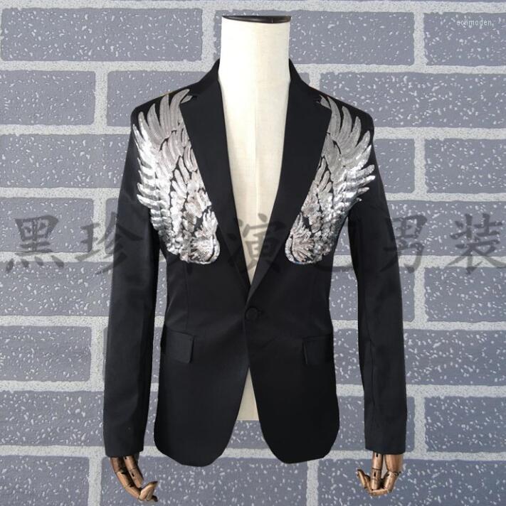 

Men' Suits Men Designs Homme Terno Stage Costumes Personalized Singers Sequin Blazer Dance Clothes Jacket Star Style Dress Punk, Black