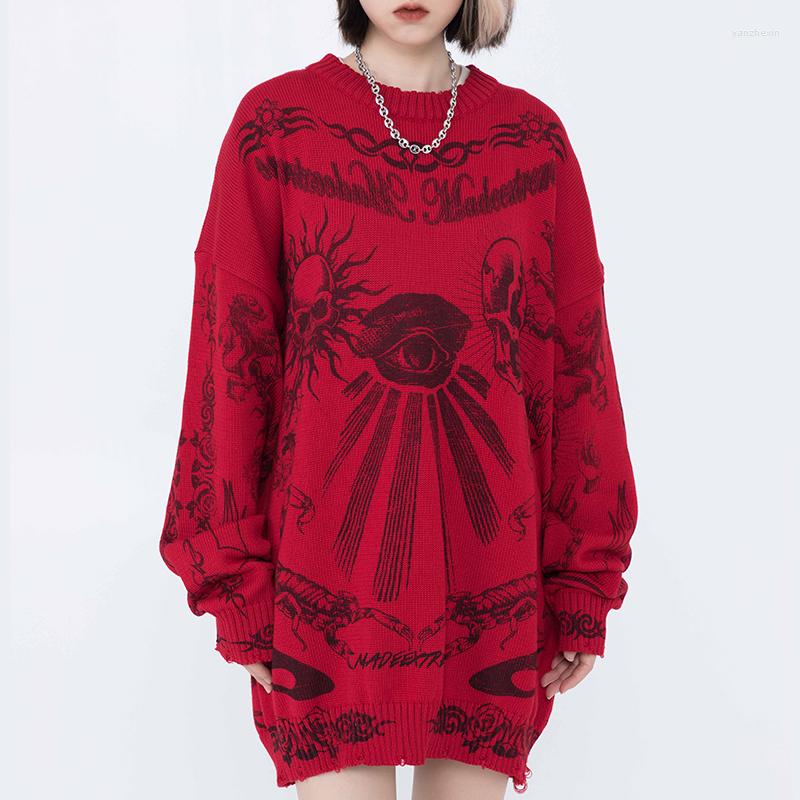 

Women's Sweaters Hip Hop Oversized Sweater Men Women Harajuku Skull Rose Eye Scorpion Graffiti Vintage Knitted Pullover 2023 Fall Winter, Heise