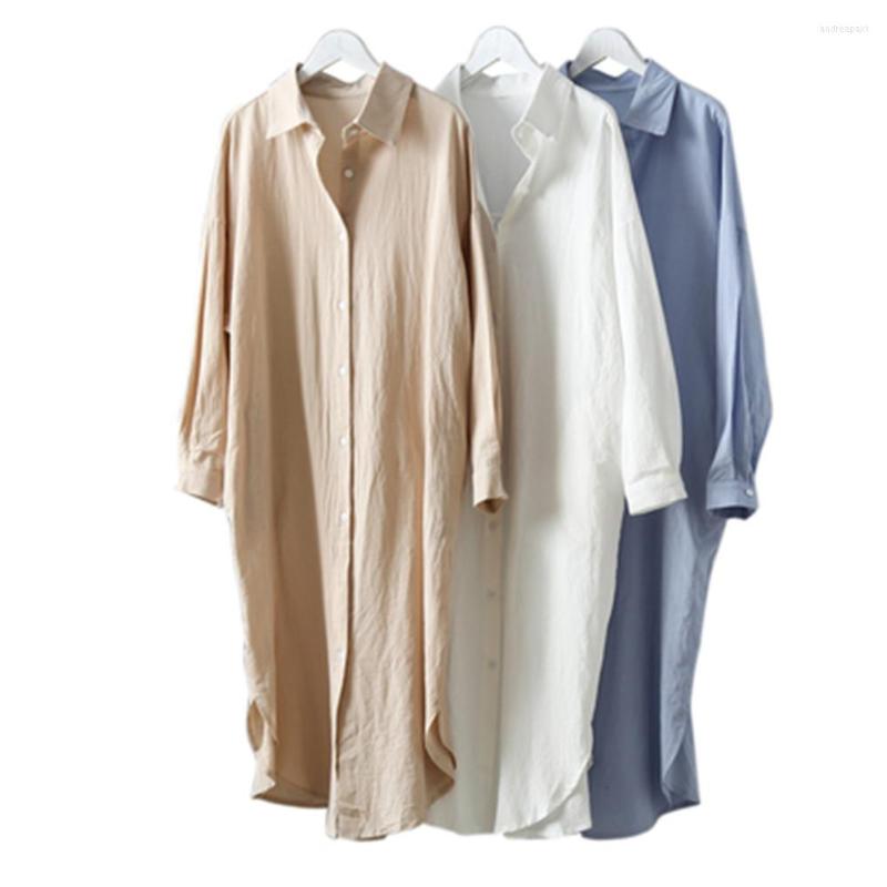 

Women' Blouses 2023 Summer Linen Cottons Casual Plus Size Womans Long Section Shirts White/Blue Cotton Women Blouse Shirt Tops Womens