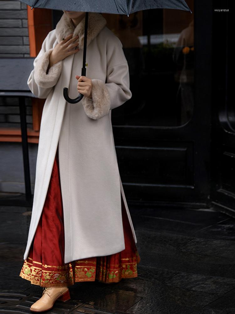 

Ethnic Clothing Han Ming Uniform Round Neck Placket Horse Face Skirt Fur Collar Thickened Double-sided Tweed Autumn Winter Costume