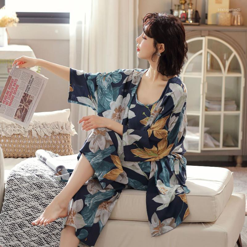 

Women's Sleepwear 2023 Women Pajamas 3 Pieces Viscose Pijama Mujer Home Wear Clothing Flower Print Sleep Lounge Pyjama Femme Set, 13