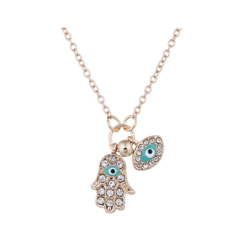 

Pendant Necklaces Vintage Turkish Evil Eye Gold Sliver Cubic Zirconia Greek Necklace Brand Luck Fatima Hands Fashion Jewelry Women D Otsmk