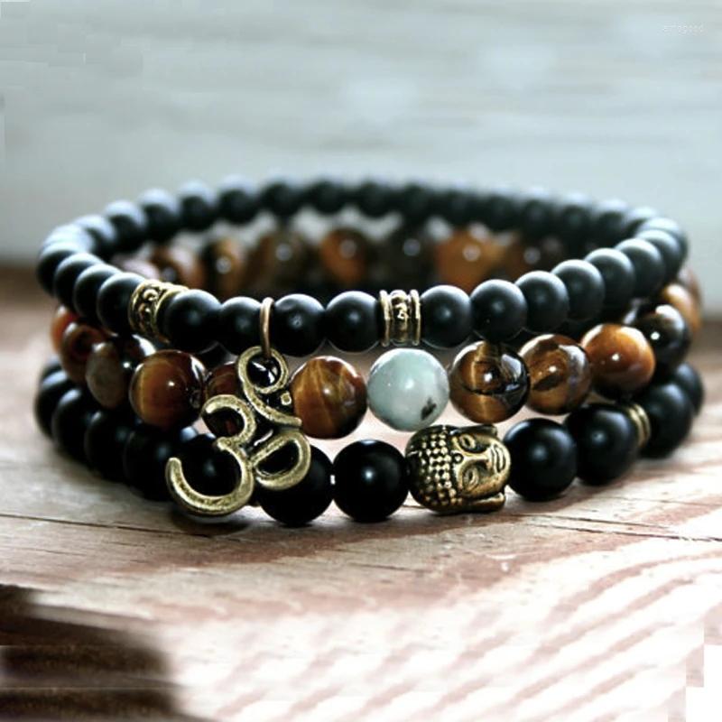 

Strand Natural Stone Universe Galaxy Buddha's Head OM Bracelet For Women Solar System Life Eight Planets Men Jewelry Gift