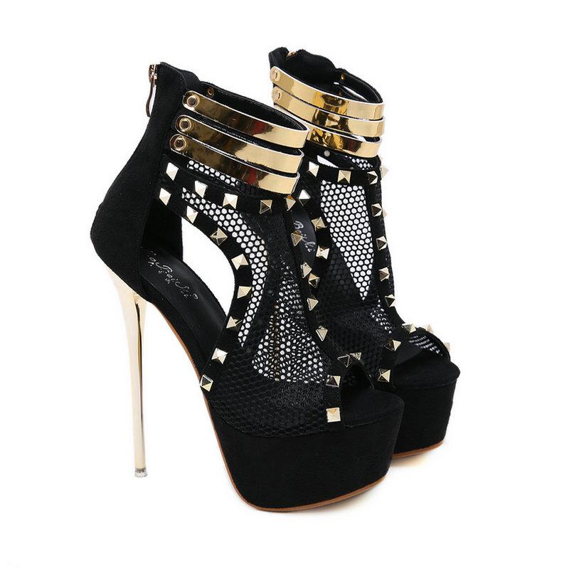 

Sandals B2-19 Size 34-40 Ladies Black Color Air Mesh Female Zips Ankle High Sandal Woman Heels Shoes Women Platform Shoe