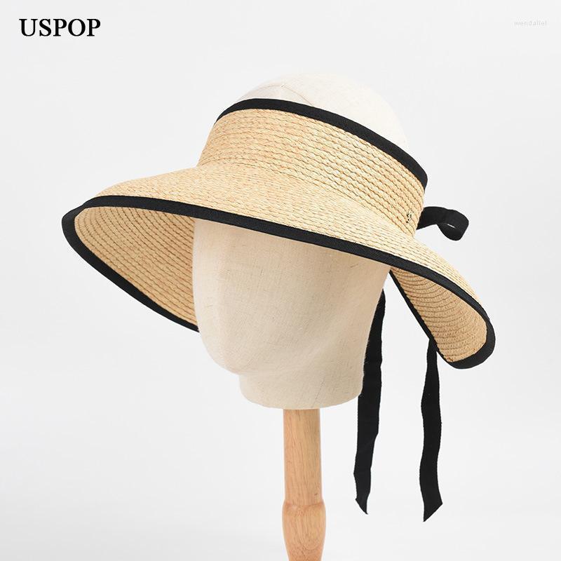 

Wide Brim Hats Women Sun Natural Raffia Straw Bowknot Beach HatsWide Wend22, Black