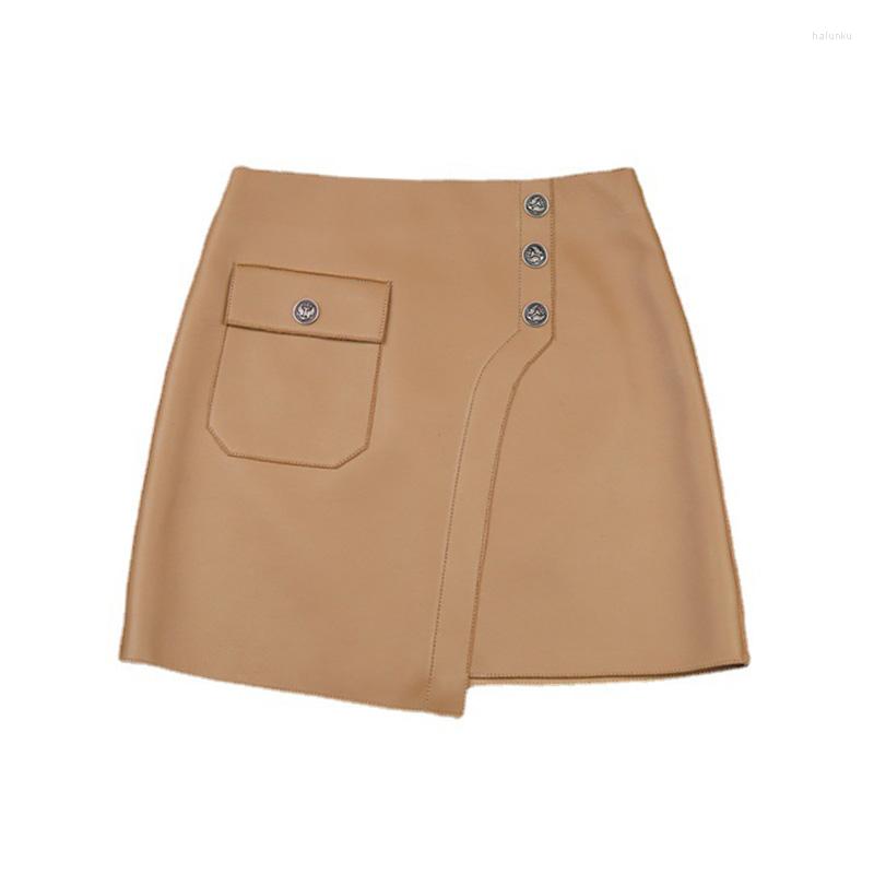 

Skirts Real Leather 2023 Arrivals Spring Autumn Mini Sheepskin Short Skirt Zipper Asymmetrical TF4786, Black