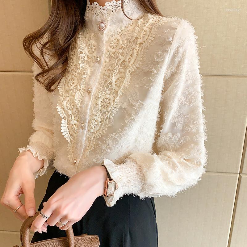 

Women's Blouses Elegant Long Sleeve Lace Shirt Female Spring Autumn Blouse Women's Clothing 2023 Chic Girl OL Shirts Tops D1214, Thin