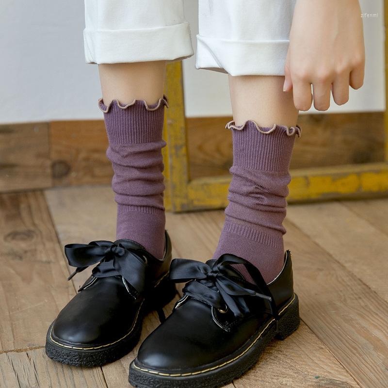 

Women Socks SP&CITY Women's Autumn Winter Vintage Children's Candy Colors With Ruffles Fashion Clothing For Sweet Girl, Beige