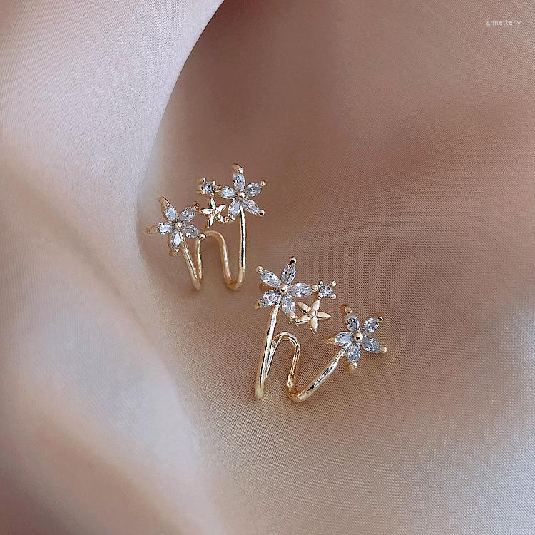 

Backs Earrings 2023 Fashion Gold Plated Rhinestone Charm Flower Ear Clip For Women Zircon Non Porous Wedding Jewelry