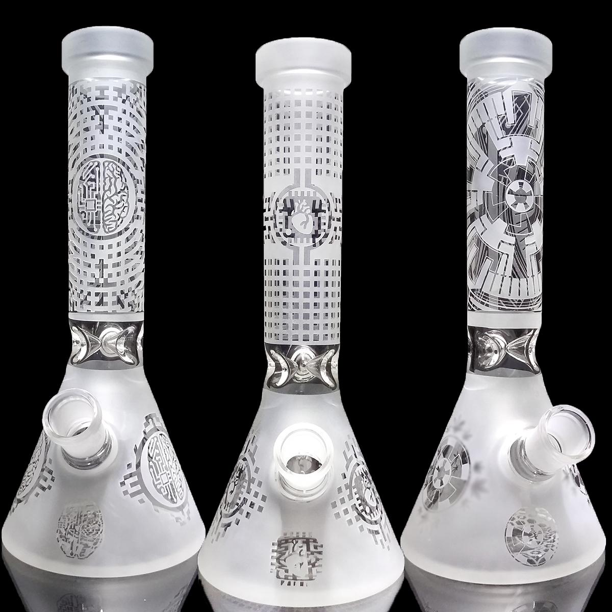 

Luxury Pattern Sandblasting Glass Beaker Bong Dab Oil Smoking Glass Water Pipe CPU Brain Dab Rigs 710 Bong UFO Beaker Bongs Hookahs