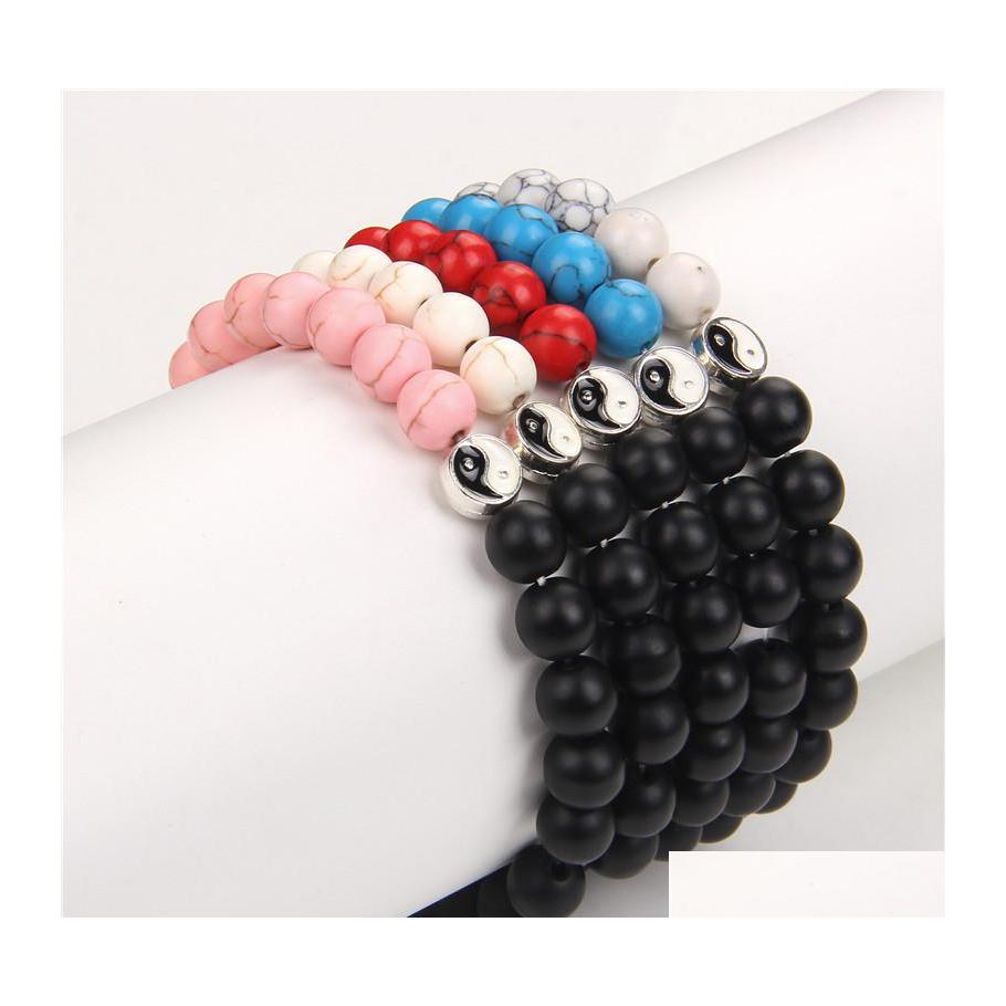

Charm Bracelets Couples Yinyang Men Black Onyx Turquoises Stone Bead Bracelet Handmade Jewelry Nce Energy Women Bangle Drop Delivery Dhzmx