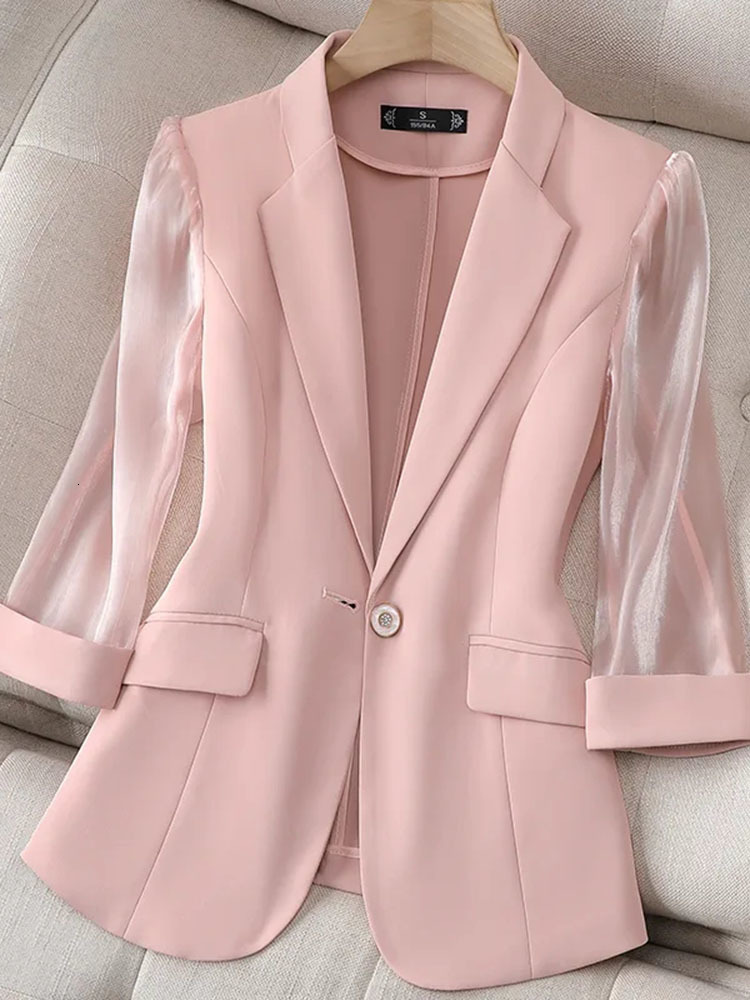 

Women's Suits Blazers Thin Pink Suit Women's Spring and Summer Korean Fashion Slim Three Quarter Sleeves Casual Jacket Lady Office Blazer 230203, Black