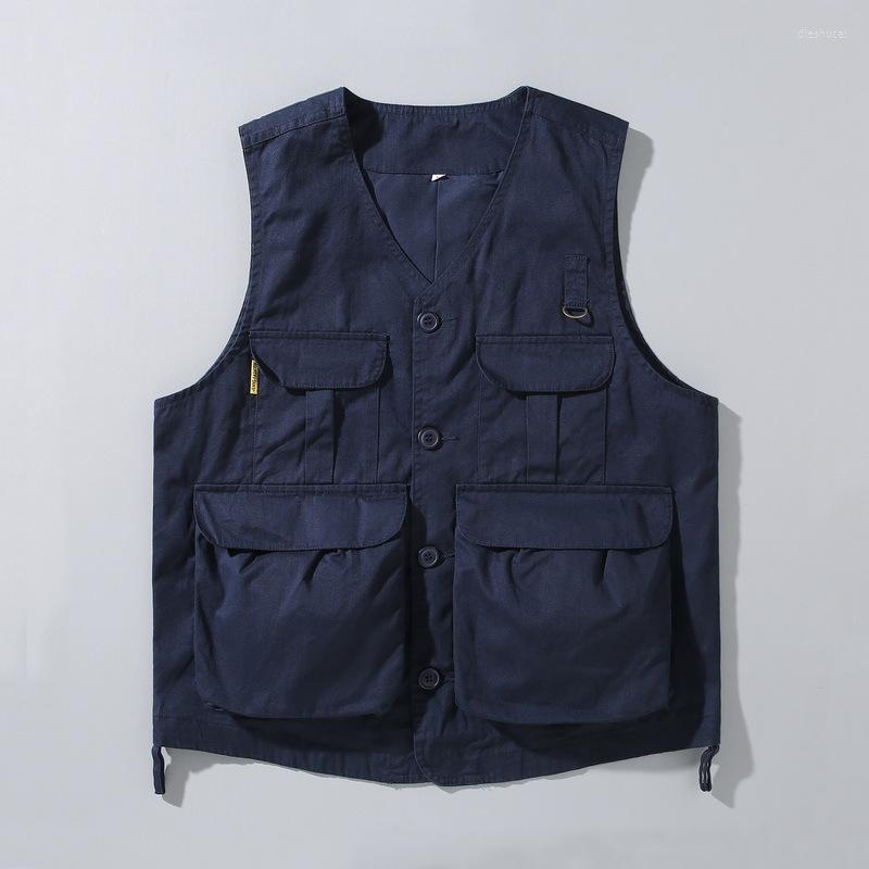 

Men's Vests Autumn Winter Men Retro Vest Multi-Function Pocket Fashion Urban Chic Loose High Quality Outwear Blue Sleeveless Waistcoat, 87001 blue