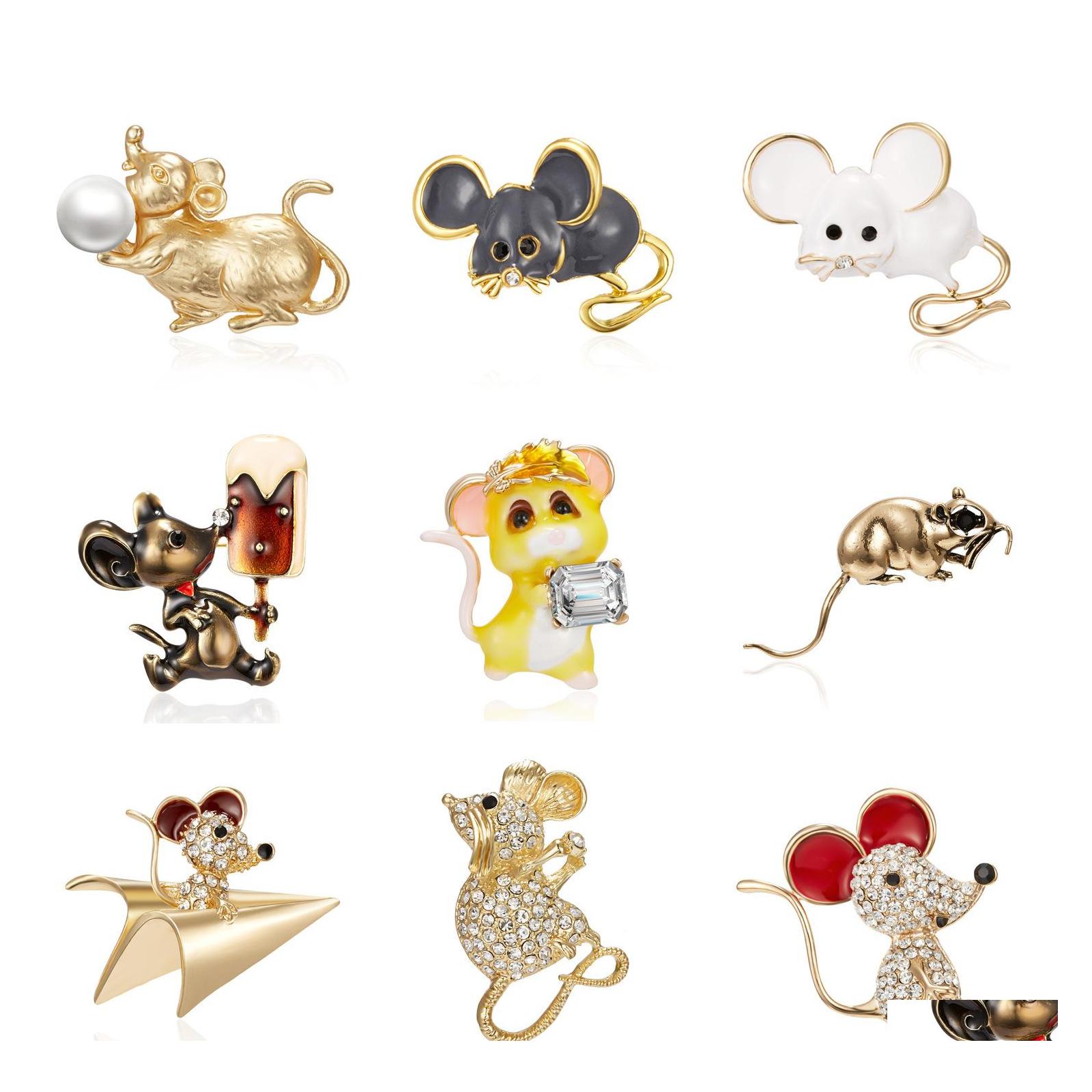 

Pins Brooches Fashion Jewelry Year Of The Rat Diamond Brooch Cartoon Mouse Drop Delivery Dhmup