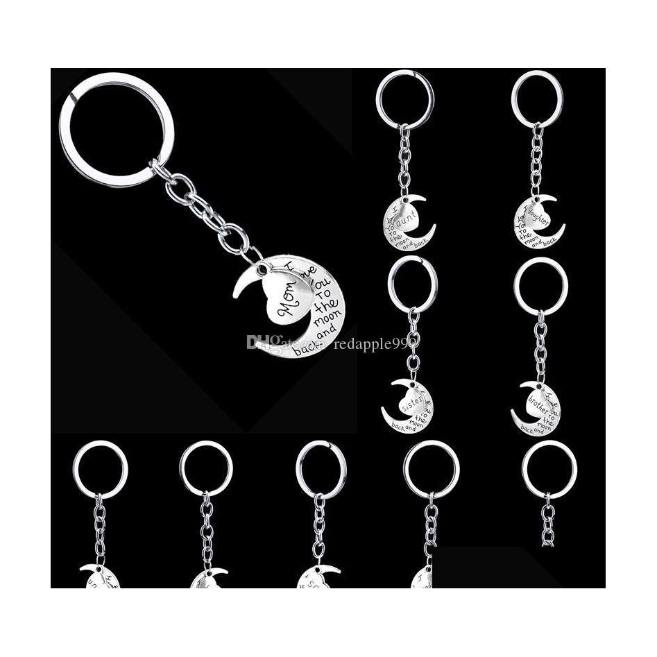 

Key Rings I Love You To The Moon And Back Heart Family Member Keychains Letter Grandma Grandpa Son Dad Sister Friend Chain Ring Drop Dhb0S