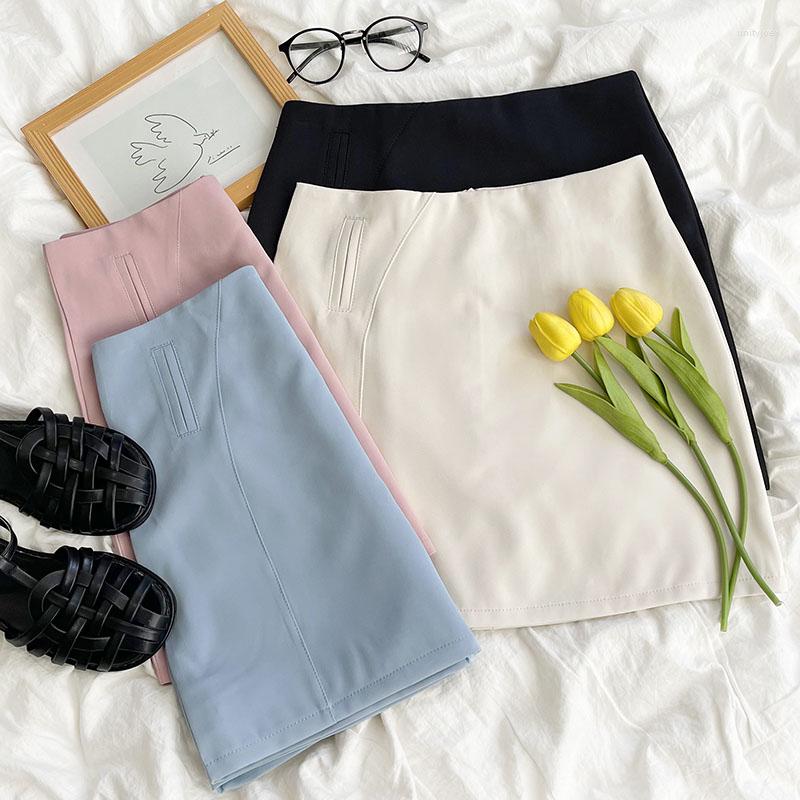 

Skirts Korean Style Simple Fresh Pure Color Summer High Waist All-match A-line Skirt, Beige