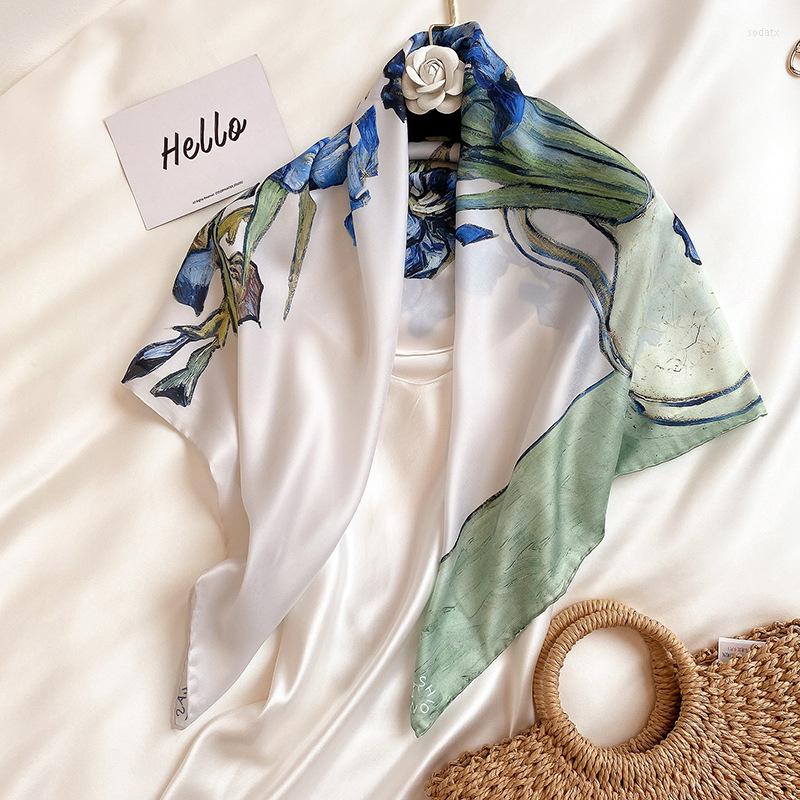 

Scarves KOI LEAPING Retro Classic Style 90 Large Square Scarf Female Oil Painting Design Print Silk Sunscreen Shawl