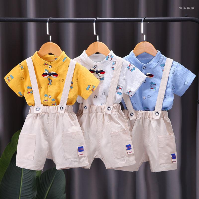 

Clothing Sets 0-4Y Kids Baby Boy Clothes Cartoon Pattern Short Sleeve Shirt 2Pcs Suit Suspender Shorts Child Outfits 3 Styles