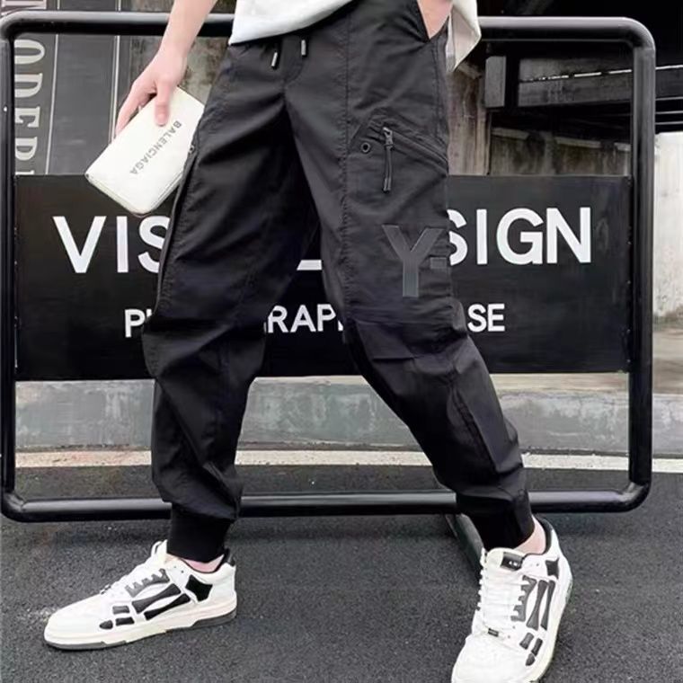 

Men Cargo Pants Overalls Y3 Black Sports Casual Slim Trousers Nylon with Pockets