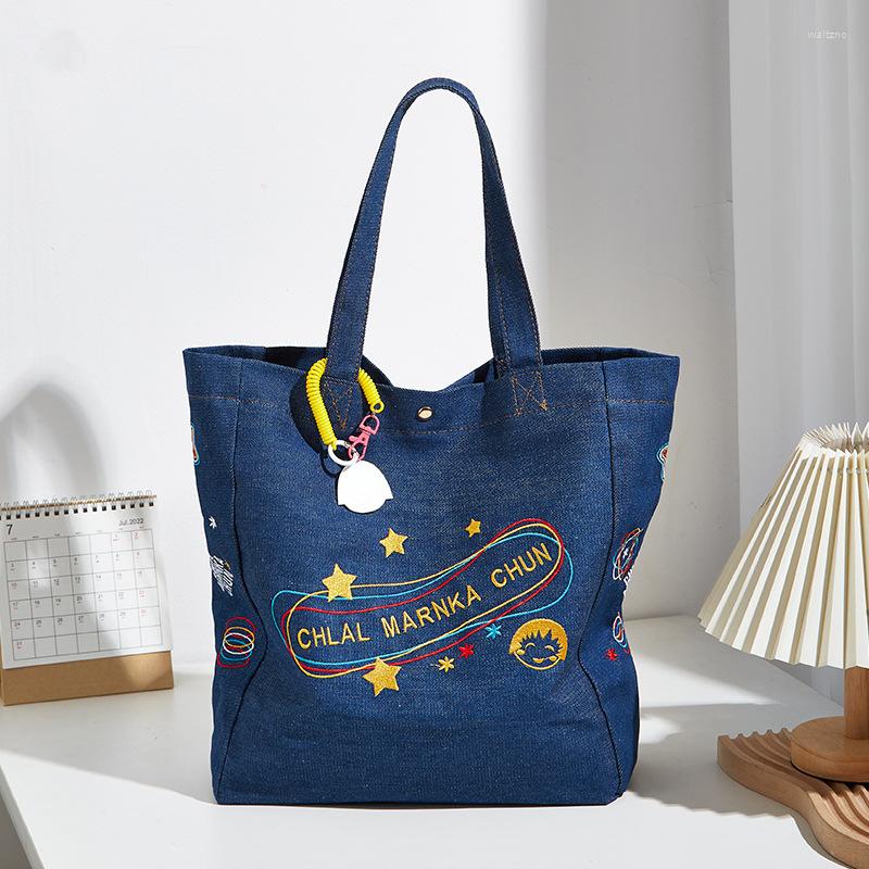 

Evening Bags Women's Bag Cartoon Pattern Tote Denim Canvas Underarm Student Shoulder, Blue