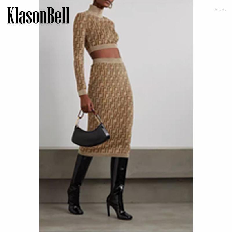 

Work Dresses 11.24 KlasonBell Fashion Letter Jacquard Slim Short Knitted Pullover Sweater Or Cardigan Package Hip Skirt Set Women, Just skirt