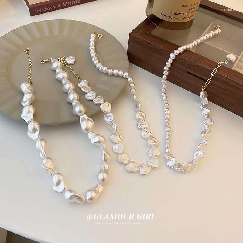

Choker Korean Personality Trend Irregular Pearl Love Pendant Necklace Fashion Design Sense Collarbone Chain Temperament Female