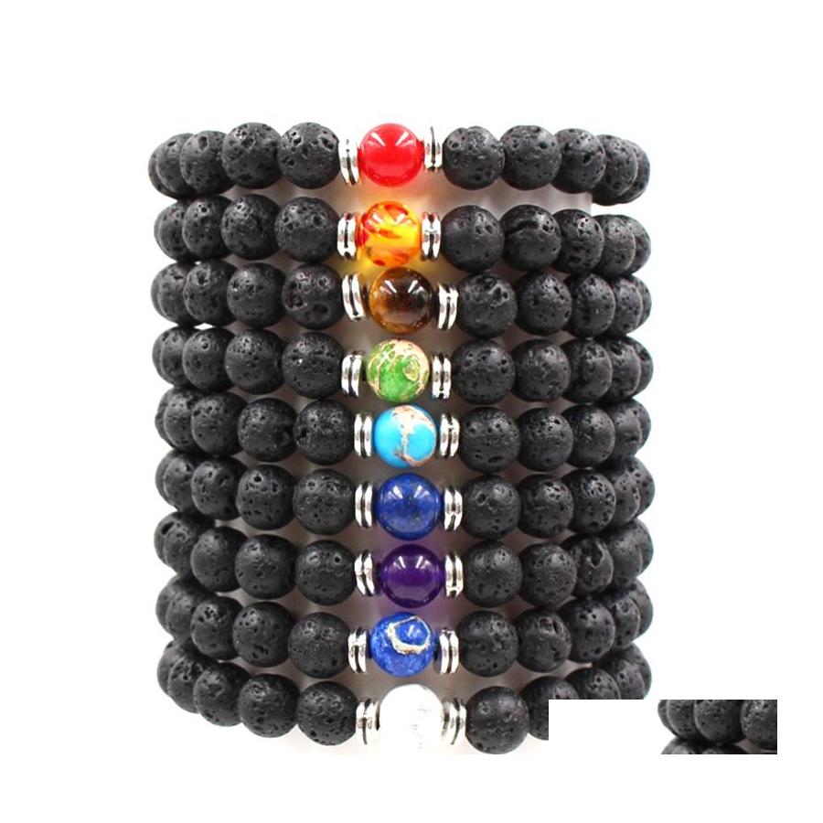 

Beaded Strands 9 Color Lava Rock Beaded Chain Bangle Essential Oil Diffuser Stone Chakra Charm Bracelet For Women Men S Fashion Aro Otrsz