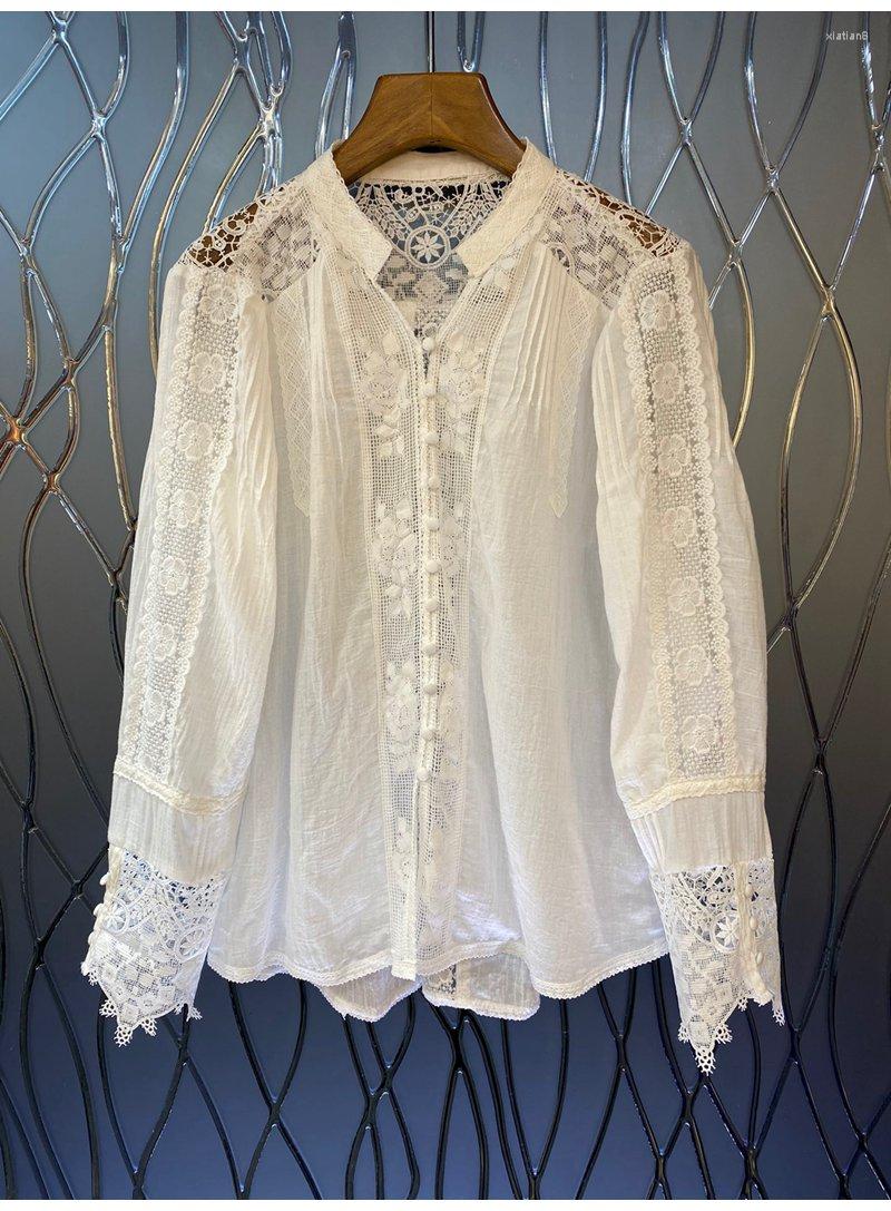 

Women' Blouses Cotton Blouse 2023 Spring Summer Fashion White Women Crochet Lace Embroidery Patchwork Long Sleeve Loose Tops Female, Picture shown