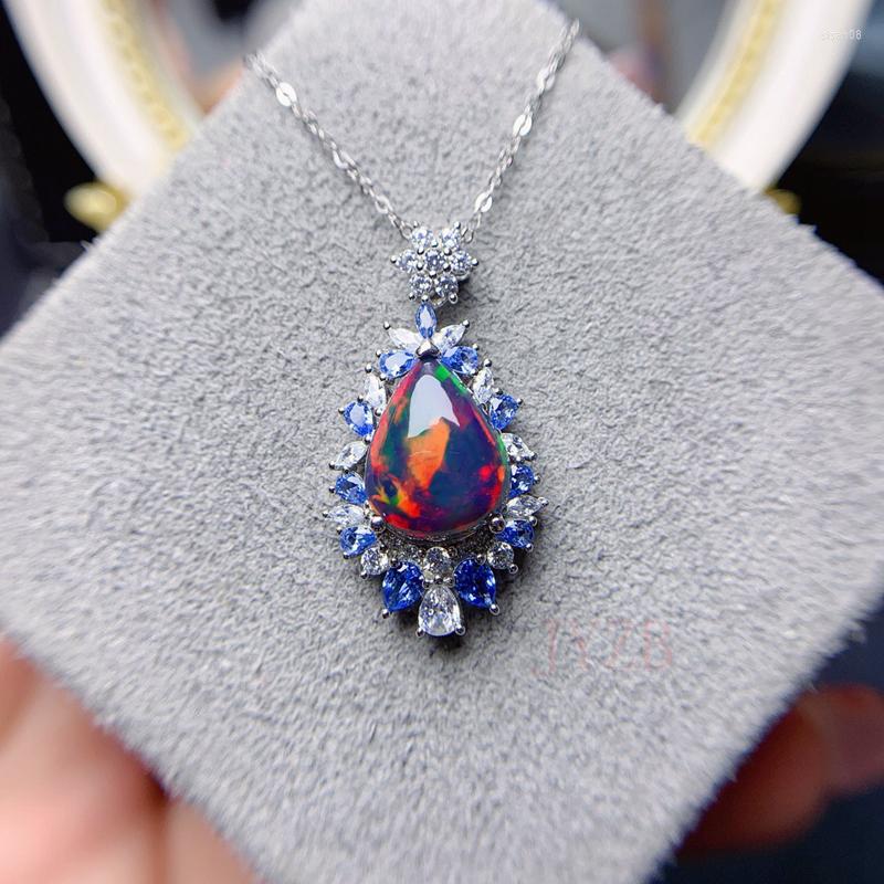 

Chains Natural Black Opal Water Drop Pendant Necklace Classic Luxury Design