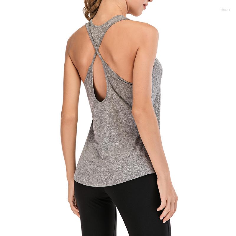 

Active Shirts Backless Yoga Tank Tops For Women Sleeveless Sport Fitness Cross Shirt Workout Quick Dry Athletic Running Vest Lady