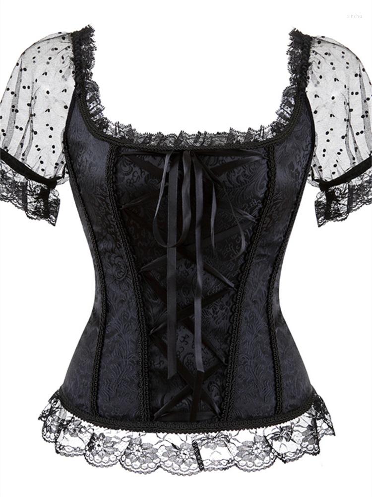 

Women' Tanks 2023 Y2K Vintage Princess Style Women Lingerie Bodyshaper Bridal Corset Bustier Tops For Short-Sleeve Lace Up Corselet, Pink