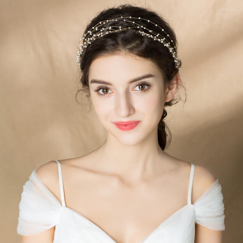 

Headpieces O628 Elegant Wedding Bridal Headband Multi-Stands Mini Pearls Beading Handmade Brides Bridesmaid Headpiece Women Small Gifts