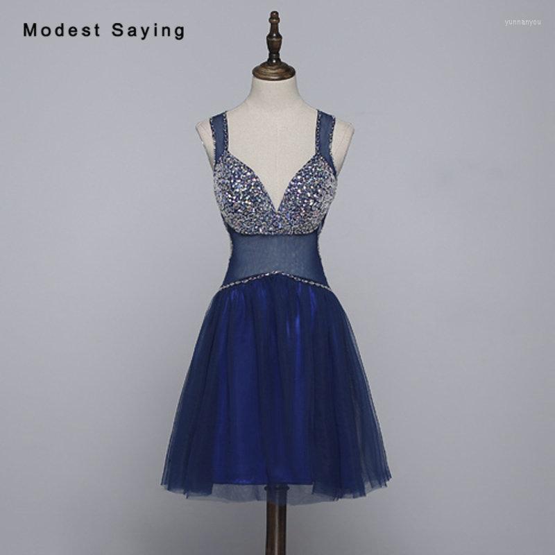 

Party Dresses Real Sexy Backless A-Line Rhinestone Cocktail 2023 With Spaghetti Straps Navy Blue Girls Prom Gowns Robe, Red