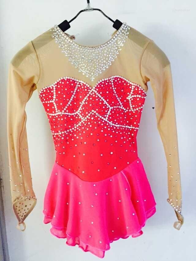 

Stage Wear Custom Figure Skating Dress Spandex Pink Competition Women Ice Clothing, Picture shown