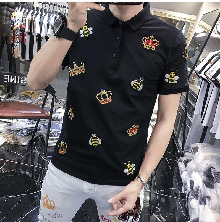 

Men's Polos 2023 Embroidery Streetwear Men Diamonds Summer Mens Polo T-shirt, Black