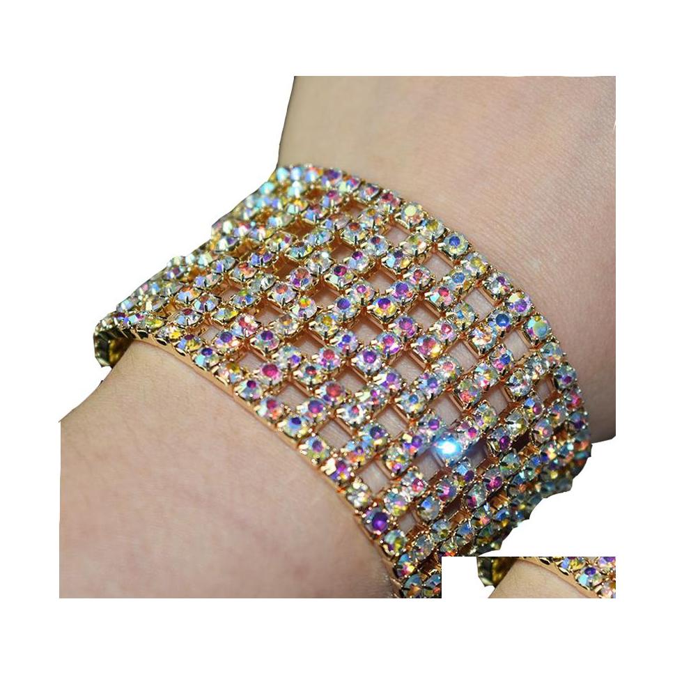 

Tennis Fashion Street Bridal Rhinestone Elastic 11 Row Crystal Stretch Bracelet Wristband Stretchable Gold Sier Plated Wide Drop Del Otapv