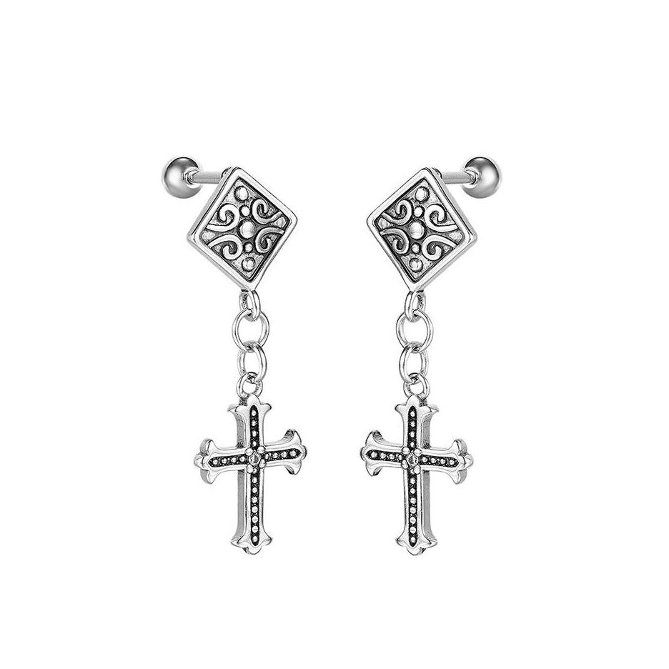 

Dangle Chandelier Punk Stainless Steel Black Golden Cross Drop Earrings Unisex Hiphop Man Chic Female Birthday Gift Bar Party Stud Otkd0