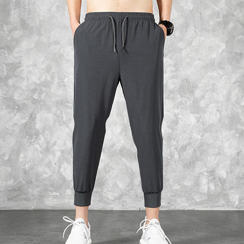 

Men's Pants Korean Ice Silk Summer Thin Fashion Brand Loose And Versatile Quick Dry Casual 9-Point Sports Trousers BoyMen's, Black
