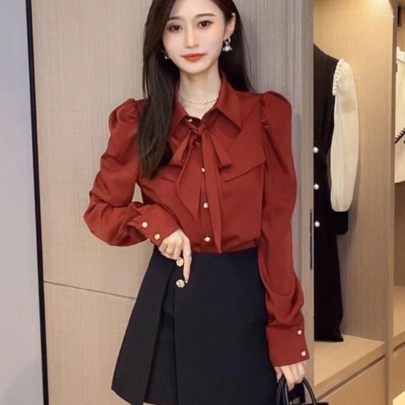 

Women' Blouses Spring Autumn Simple Office Lady Blouse Female Shirt Tops Long Sleeve Casual Korean OL Style Loose Women Clothing E103, Red