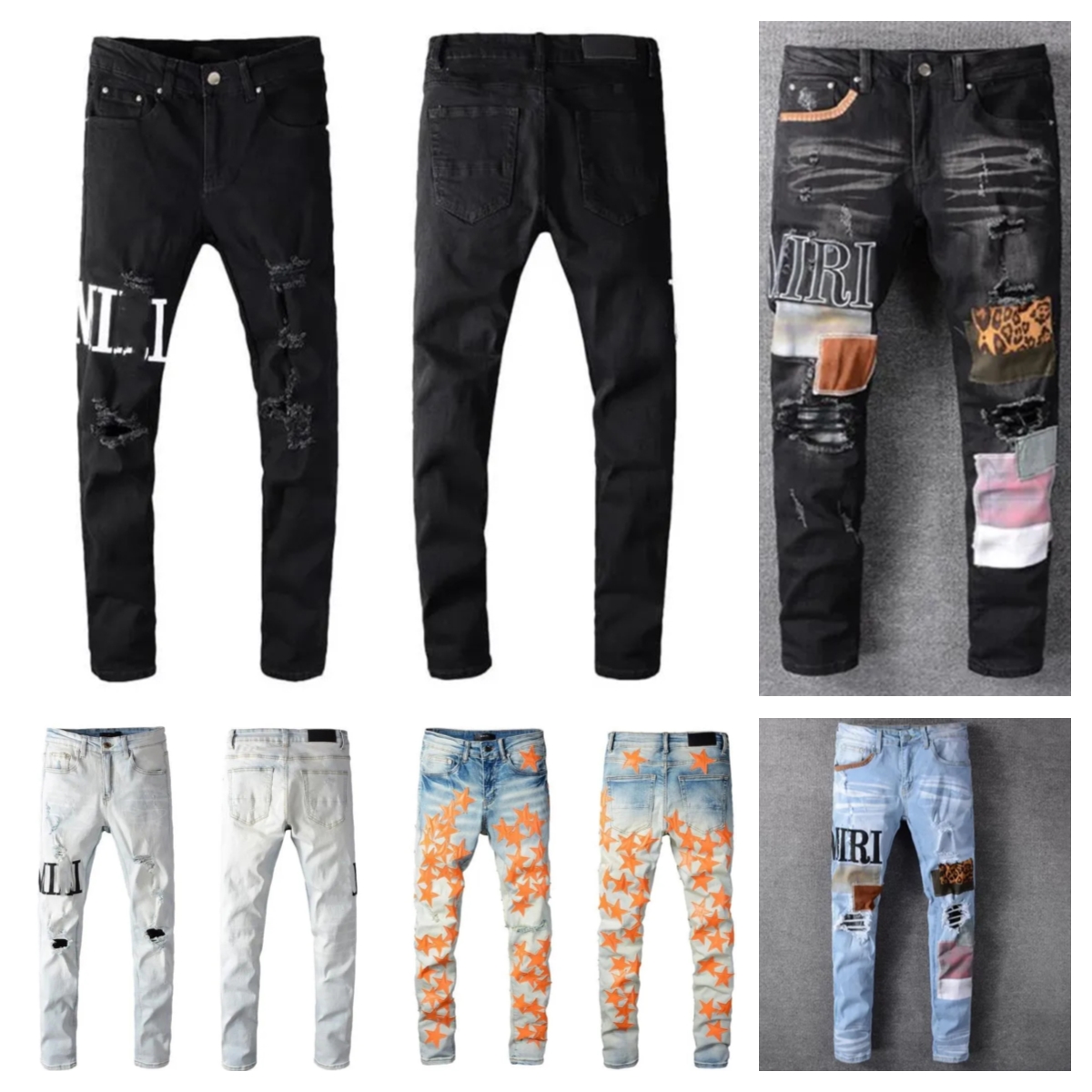 

Mens Designer Jeans Distressed Ripped Biker Slim Fit Motorcycle Bikers Denim For Men s Fashion Mans Black Pants pour hommes q5X1#, #013