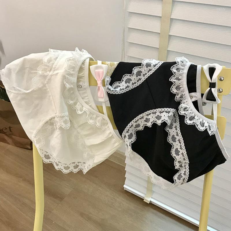 

Women's Panties Black And White Bubble Chop Male Artifact Japanese Modal Cotton Low Waist Hollow Maid Sexy Lace Ladies Underwear Lolita