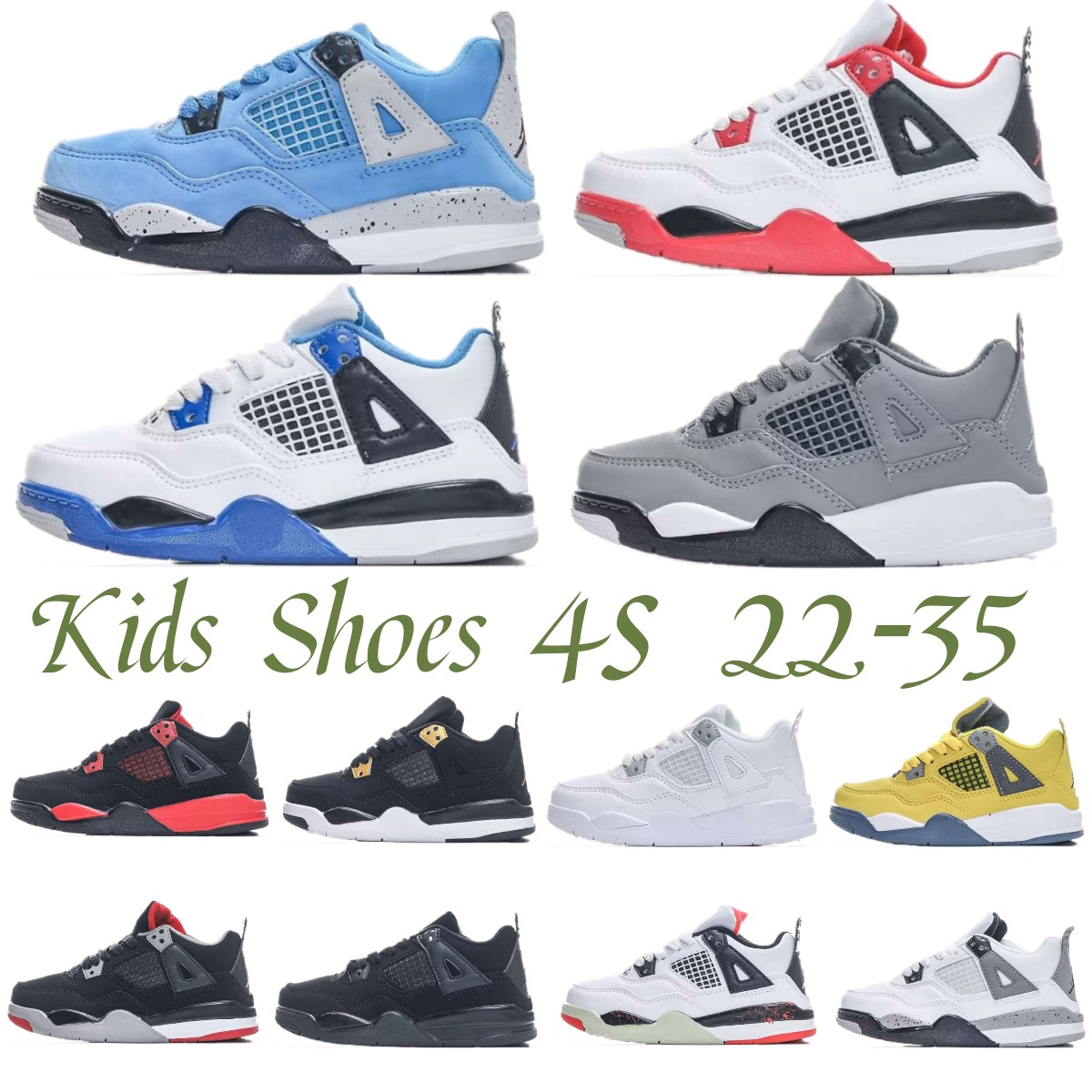 

Kids Shoes 4 Basketball 4s Designer Sneakers Boys Military Black Cat Trainers Baby kid shoe Fire Red Thunder Girls Children youth toddler Blue Lightning Cool Grey