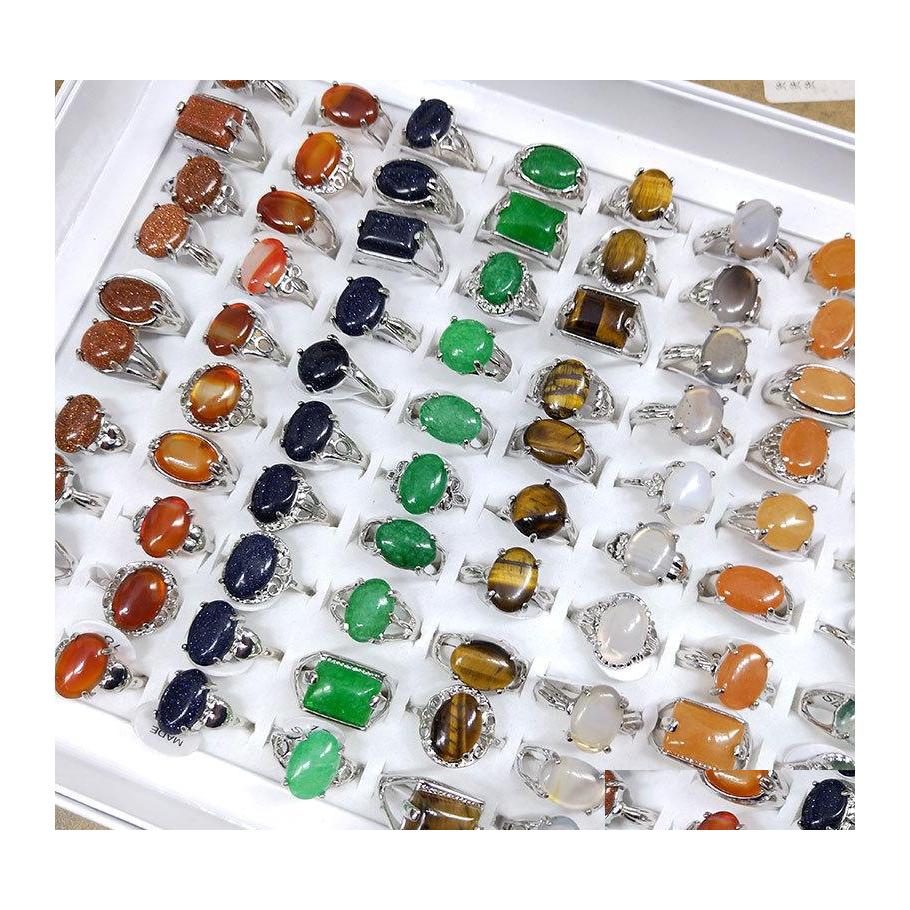 

Solitaire Ring Mix Size Natural Stone Rings For Women 10 Colors Different Shapes Tiger Eye Girls Fashion Jewelry Gift Drop Delivery Otqsn